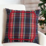 Black Stewart tartan pillow cover with trim