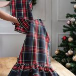 Black Stewart tartan table runner with ruffle