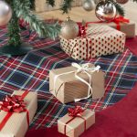 Black Stewart tartan tree skirt with velvet edge