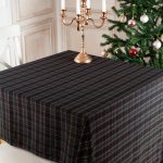 Green and brown tartan tablecloth